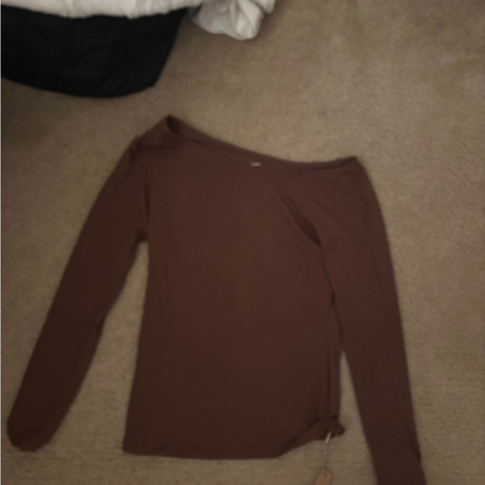 Elegant Brown Off-Shoulder Long Sleeve Top